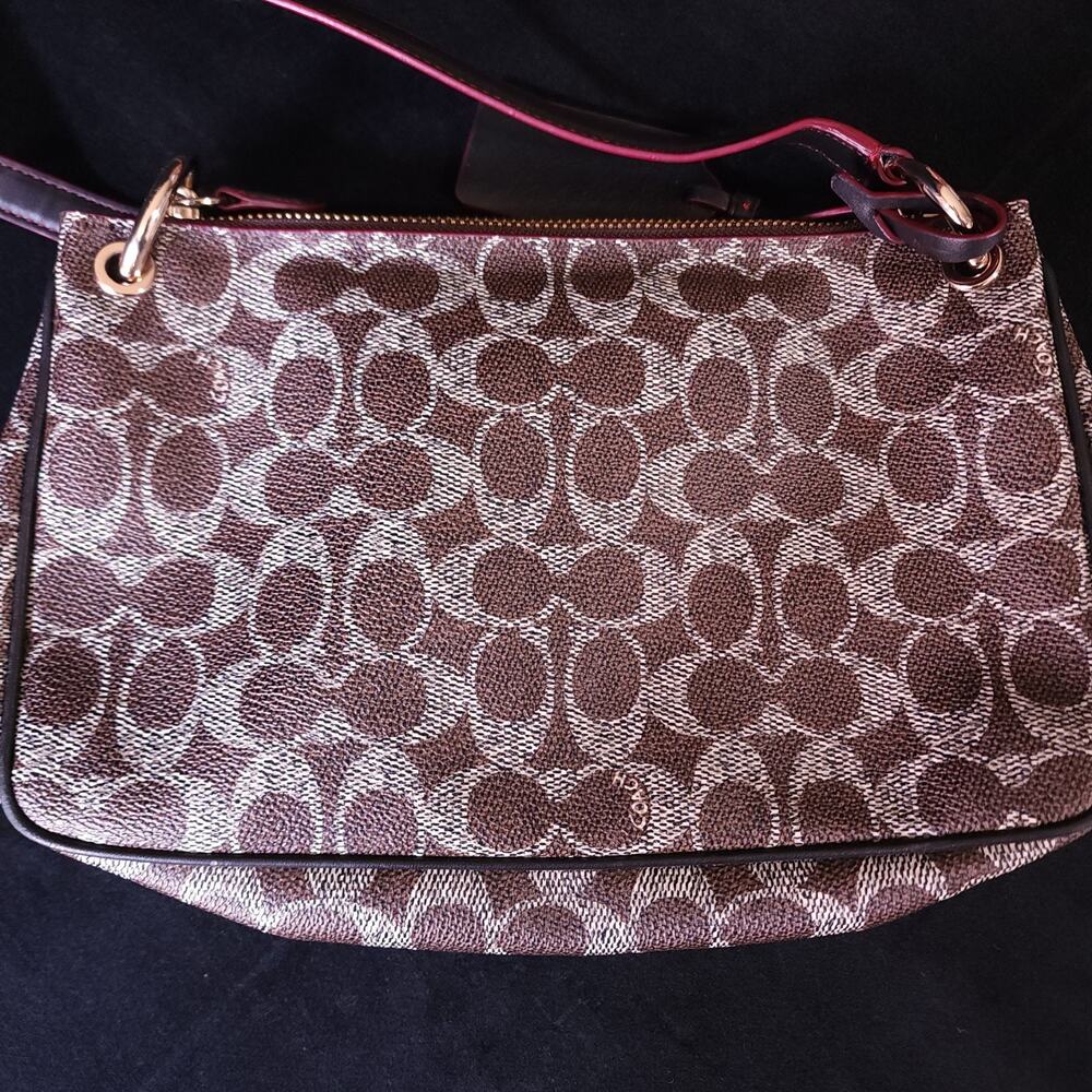 Authentic Brown Coach Charley in Signature Print Canvas Shoulder Bag Purse - Picture 10 of 10